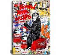 Banksy Street Graffiti Monkey Canvas Wall Art Funny Animal Wall Decor Posters Prints Pictures Abstract Pop Art Gorilla Contemporary Men Man Cave Artwork Ready To Hang for Living Room Bathroom Bedroom