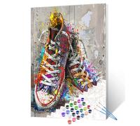Banksy Street Style Sneakers Paint by Number Graffiti Shoes Painting DIY Painting on Canvas with Brushes Acrylic Paints Paint by Numbers for Adults and Kids Beginner DIY Kit 16x20 Inch（without Frame）