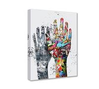 Banksy Street Wall Art Graffiti Art Paintings Creation of Adam Pictures Promise Holding Hands Artwork for Living Room 1 Panel Print on Canvas House Decor Framed Ready to Hang (12''Wx 16''H)