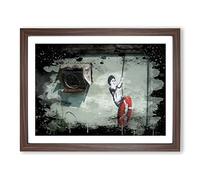 Banksy Swinger Building Graffiti Wall Art Modern CB Framed Print | A3 Walnut Framed Wall Art | Ready to Hang | Eclectic Cityscape Picture | Living Room Bedroom Lounge Office