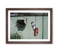Banksy Swinger Building Graffiti Wall Art Modern Framed Wall Art Print, Ready to Hang Picture for Living Room Bedroom Home Office Décor, Walnut A2 (64 x 46 cm)