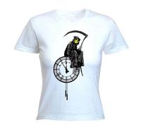 Banksy The Grim Reaper Womens T Shirt (Large, White)