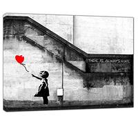 Banksy There is Always Hope Bw Paint Picture Reproduction Print On Framed Canvas Wall Art Home Decoration 30’’ x 20’’ inch (76x 50 cm) -18mm Depth