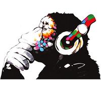 Banksy Thinking Monkey Sticker - Art Vinyl Street Dj Baksy Wall Decal - Headphones Chimp Music Thinker Graffiti Mural - Boy Smart Decals