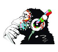 Banksy Thinking Monkey Sticker - Art Vinyl Street Dj Baksy Wall Decal - Headphones Chimp Music Thinker Graffiti Mural - Boy Smart Decals