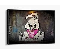 Banksy Thug For Life Rabbit - Pink Canvas Floater Frame Print Picture Art - Black Frame 24 inch wide x 16 inch high