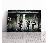 Banksy TV Heads Graffiti Wall Art Canvas Print | Gallery Wrapped 30mm Frame Wall Decor | 30x20 inches | Ready to Hang | Pop Art TV Show Picture | Living Room Bedroom Lounge Office