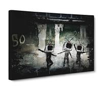 Banksy TV Heads Graffiti Wall Art Modern CB Canvas Print | Gallery Wrapped 30mm Frame Wall Art | 24x16 inches | Ready to Hang | Eclectic TV Show Picture | Living Room Bedroom Lounge Office