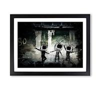 Banksy TV Heads Graffiti Wall Art Modern CB Framed Print | A4 Black Framed Wall Art | Ready to Hang | Eclectic Nature Picture | Living Room Bedroom Lounge Office