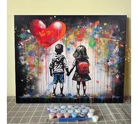 Banksy Two Little Playmates Oil Painting Street Graffiti Art Paint by Number Kits 16 x 20in Canvas DIY Oil Painting for Kids Adults with Brushes and Acrylic Paint Thankful Grateful Blessed Home Decor
