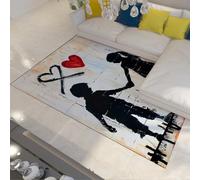 Banksy Vintage Area Rug 100x150cm Washable Graffiti Heart Kids Silhouette Art Area Rugs Soft Non Slip Black and White Carpet Low Pile Large Rug for Living Room Kitchen Bedroom Dining Room Nursery