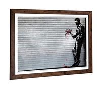 Banksy Waiting in Vain Graffiti Framed Wall Art Print A2 Walnut