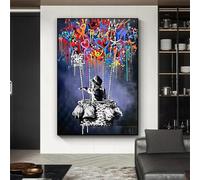 Banksy Wall Art Boy Flying With Balloon Poster Canvas Prints Colorful Graffiti Art Poster Fashion Canvas Painting Decor 70x100cm(28x39in) Frameless