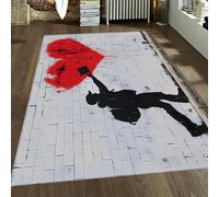 Banksy Washable Rugs for Living Room 100x150cm Soft Bedroom Rug Large Non Slip Carpet Boy Painting Red Heart Print Short Pile Area Rugs Faux Wool Kitchen Carpet for Dining Room Office Decor