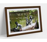Banksy, We'Re All In The Same Boat Framed Wall Art Print Picture - A4 - Walnut Frame