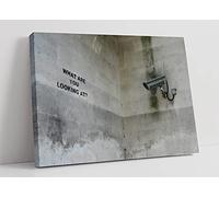 Banksy What Are You Looking At Canvas Wall Art Picture Print - 47 inch wide x 32 inch high (Frame Depth 30mm)