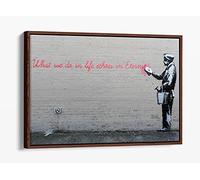 Banksy What We Do In Life Canvas Floater Frame Print Picture Art - Walnut Frame 24 inch wide x 16 inch high