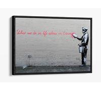 Banksy What We Do In Life Graffiti Canvas Floater Frame Print Picture Art - Black Frame 18 inch wide x 12 inch high
