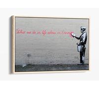 Banksy What We Do In Life Graffiti Canvas Floater Frame Print Picture Art - Light Oak Frame 36 inch wide x 24 inch high