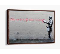 Banksy What We Do In Life Graffiti Canvas Floater Frame Print Picture Art - Walnut Frame 36 inch wide x 24 inch high