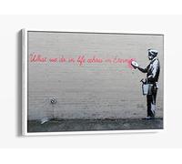 Banksy What We Do In Life Graffiti Canvas Floater Frame Print Picture Art - White Frame 24 inch wide x 16 inch high
