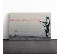 Banksy What We Do in Life Graffti Wall Art Canvas Print | Gallery Wrapped 30mm Frame Wall Decor | 24x16 inches | Ready to Hang | Pop Art Picture | Living Room Bedroom Lounge Office