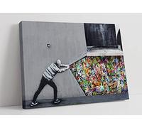 Banksy Whats Behind The Curtain Graffiti Canvas Wall Art Picture Print - 47 inch wide x 32 inch high (Frame Depth 30mm)