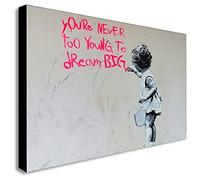 Banksy You're Never Too Old To Dream Big - Canvas Wall Art Framed Print Various Sizes (A0 47x33 inches)