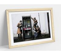 BanksyGraffiti Artwork Spies Framed Wall Art Print Picture - A4 - Light Oak Frame