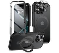 BANLEA Compatible with iPhone 16 Pro Max Case, Built-in Screen Protector & Seamless Stand, with Camera Lens Protector, Strong Magnetic Matte Phone Case, Full Body Protective Cover for 6.9 Inch (Black)