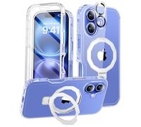 BANLEA for iPhone 16 Case, Built-in Screen Protector & Seamless Stand, with Camera Lens Protector, Strong Magnetic Clear Phone Case, [Anti-Yellowing] Full Body Protective Cover for 6.1 Inch (Clear)