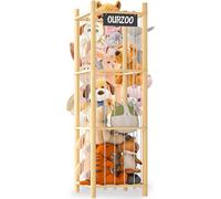 Banlilus Stuffed Animal Storage Organizer, Stuffed Plushies Storage with Elastic Band&Mesh Bottom,Wooden Cute Zoo Toy Holder for Toddler Rooms, Playrooms & Bedrooms