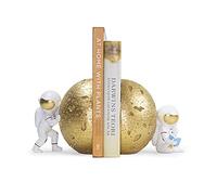 Banllis Heavy Duty Astronaut Bookends, Space-Themed Book Ends for Kids Room & Nursery Decor, Gold Moon Book Stoppers to Hold Books, Decorative Bookends for Shelves, Ideal for Boys and Girls