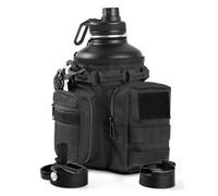 banloga 64 Oz Black Tactical Water Bottle with 3 Lids, Molle Holder | Half Gallon Water Bottle with Straw, Water Jug with Holder, Stainless Steel Sport Bottle with 3 BPA Free Lids for Gym Workout