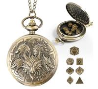 Banloga 7PCS Metal Dice Set for Dungeons and Dragons, Mini Dice Set with Dragon Pattern Pocket Watch Case, Role Playing Board Games Accessories (Bronze)