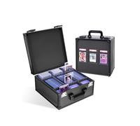 banloga Graded Card Storage Box for PSA with TSA Lock, Aluminum Alloy Trading Card Case with Display Window, Slab Case with 8 Removable Dividers for CGS, BGS, Toploaders and Sports Cards (Black)