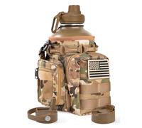 banloga Tactical Half Gallon Water Bottle with Straw, 64 oz Insulated Water Jug with Molle Sleeve, Stainless Steel Sport Battle Bottle with 3 BPA Free Lids for Gym Workout Hiking (Brown, 64OZ)