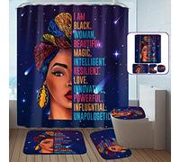 BANLV African woman Print Shower Curtain 4 Piece Carpet Cover Toilet Cover Bath Mat Pad Set Waterproof Bathroom Curtain with 12 Hooks