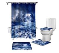 BANLV Storm Raging Ocean Lightning Blue Shower Curtain Toilet Seat Cover Set Wc Accessories Mat Bathroom Decor Bath Curtains