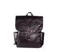 BANNED Apparel Black Gothic Punk Emo Embossed Twin Skulls Fire Armour Backpack