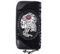Banned Apparel Gothic Punk Flocked Ivy Black Cameo Lady Rose Lace Purse Wallet (Black)