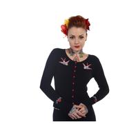 BANNED Apparel Hybrid |White Swallows Bird Rockabilly Gothic Punk Black Cardigan