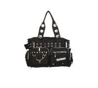 BANNED APPAREL SWEET REVENGE Handbag Handcuff Canvas Striped Punk Goth Nugoth Rock Emo Shoulder Bag (PURPLE)