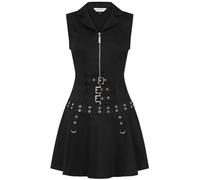 Banned Astrid Dress Black Gothic Mini Dress with Buckles and Zip Front Detail, Black, M