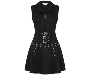Banned Astrid Dress Black Gothic Mini Dress with Buckles and Zip Front Detail, Black, M