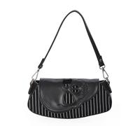 Banned Black Core Pinstripe Shoulder Bag Fuax Leather Skull Embossed Gothic, One Size