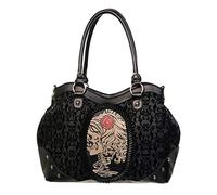 BANNED BLACK FLOCKED CAMEO SKULL ROSE SHOULDER BAG HANDBAG BLACK TATTOO GOTH NEW BEDLAM