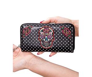 BANNED BLACK SUGAR SKULL DIA DE MUERTOS WALLET PURSE FAUX LEATHER TATTOO GOTHIC BEDLAM