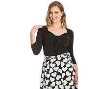 Banned Dream Big Vintage Retro Style 1950's 3/4 Sleeve Sweetheart Jersey Top - Black (L)