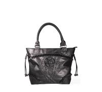 Banned Greeting From The Other Side Tote Bag, Black PU Leather, Pentagram Skeleton Design, Twin Handles, 44x32x12cm, 16L Capacity